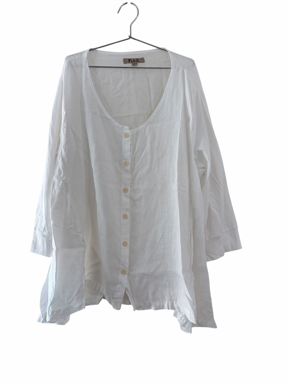 FLAX White Button-Front Lightweight Linen Top